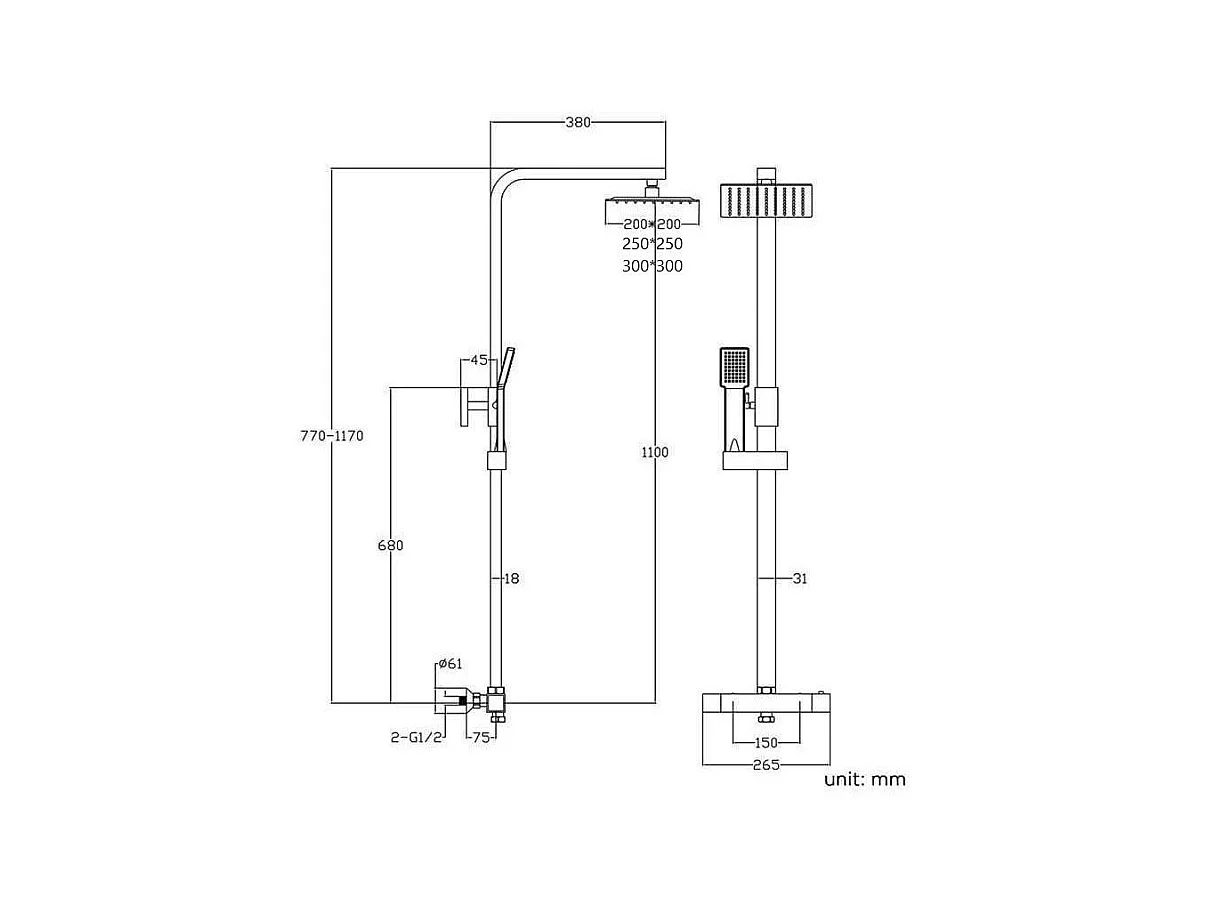 Colonne de douche thermostatique NILA 30 cm x 30 cm