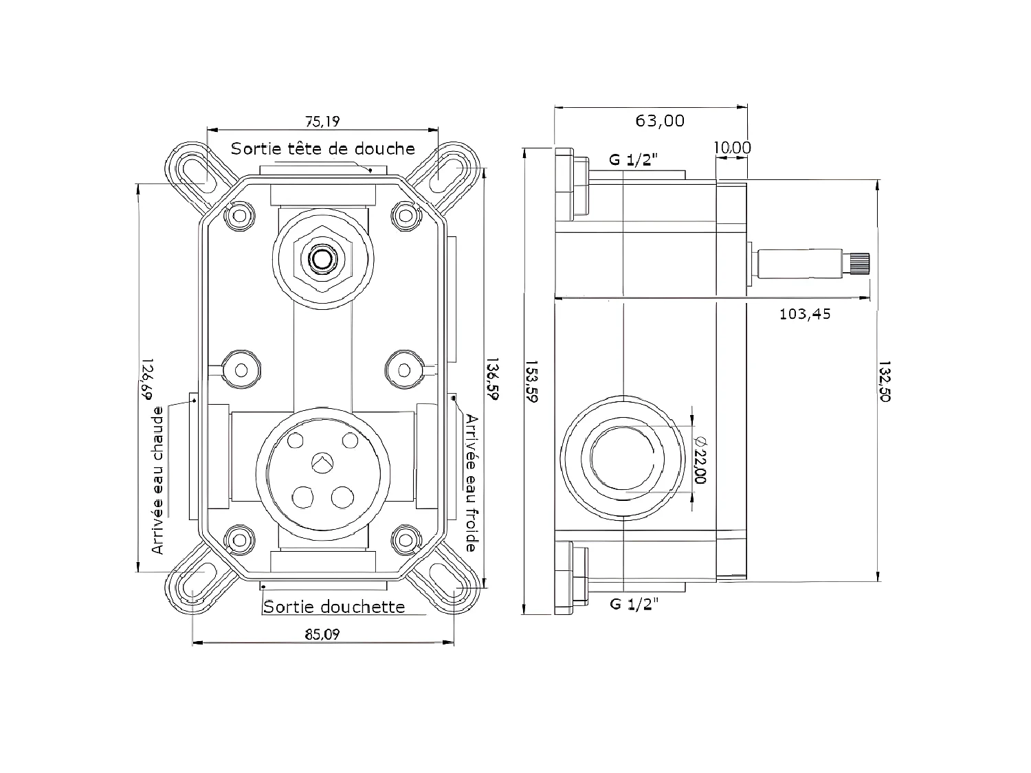 Kit de douche à encastrer LENA chromé
