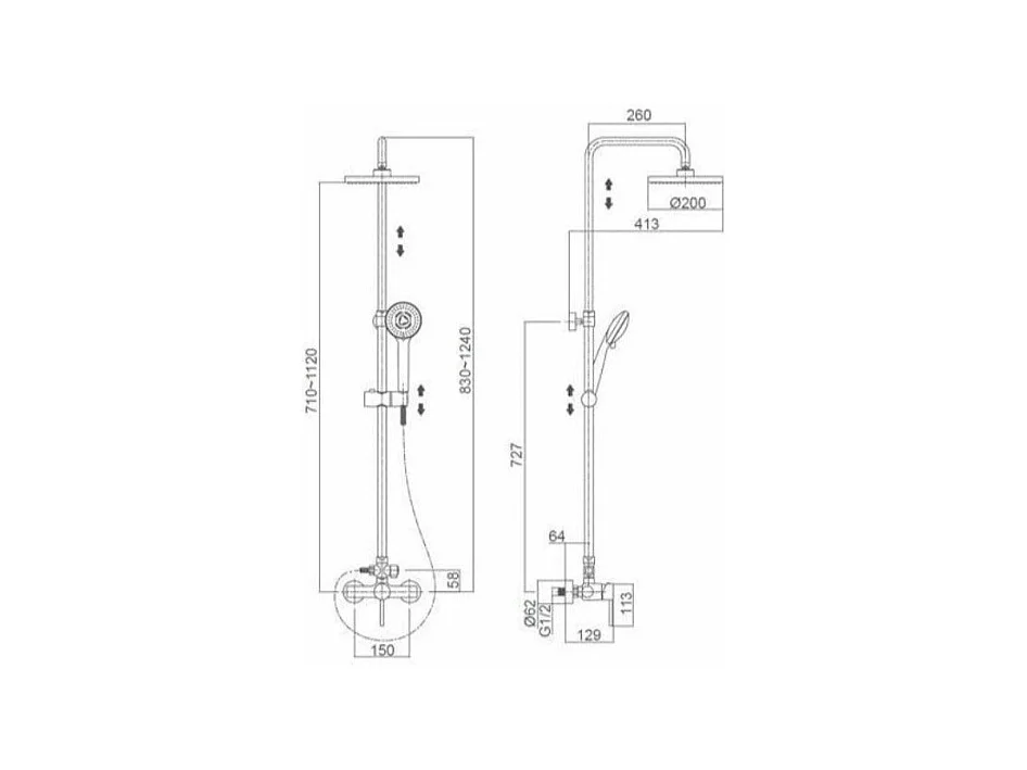 Colonne de douche mitigeur GINO or brossé