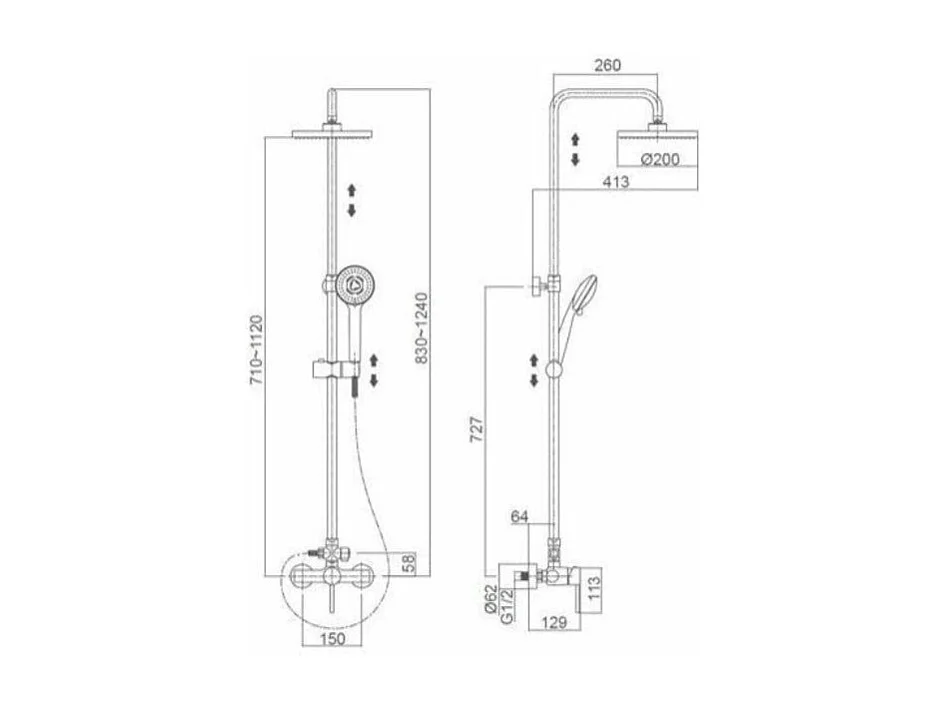 Colonne de douche mitigeur GINO or brossé