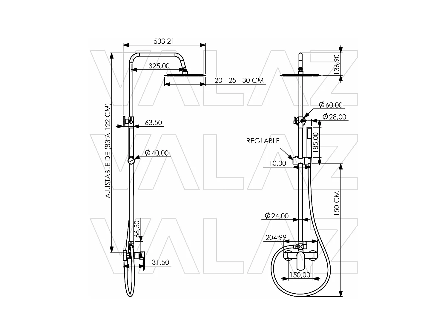 Colonne de douche mitigeur SALVIA finition chromée 20 cm