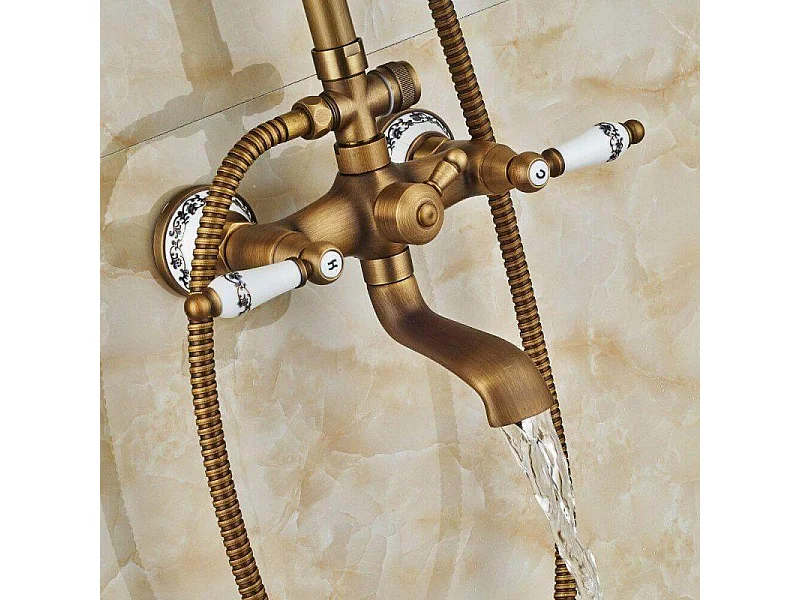 Columna de ducha para bañera retro FLORINA dorado envejecido