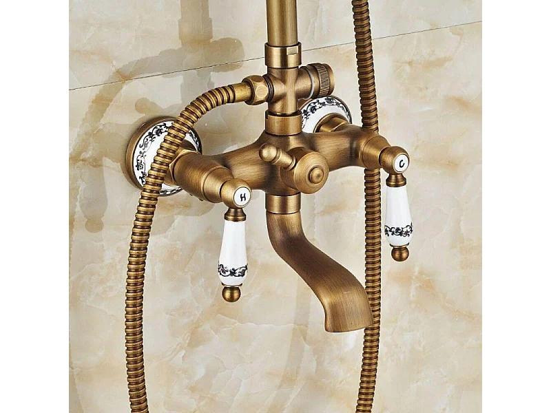 Columna de ducha para bañera retro FLORINA dorado envejecido