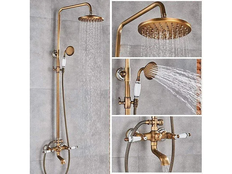 Columna de ducha para bañera retro FLORINA dorado envejecido