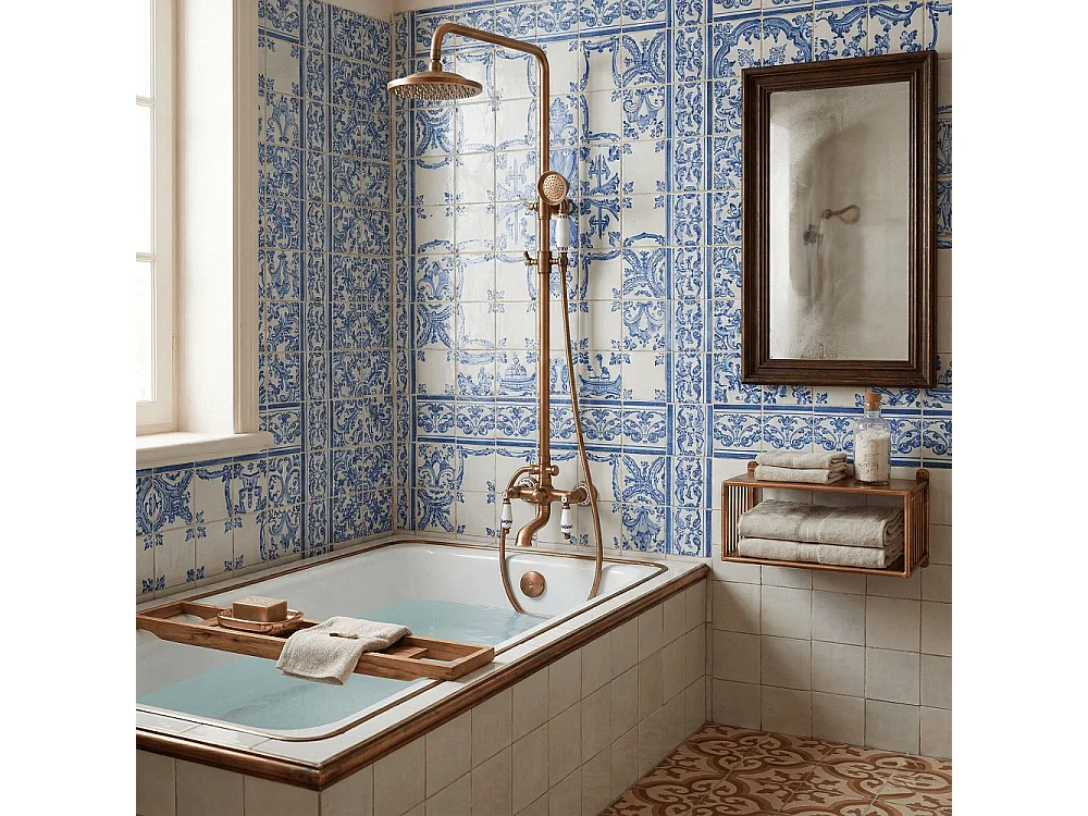 Columna de ducha para bañera retro FLORINA dorado envejecido