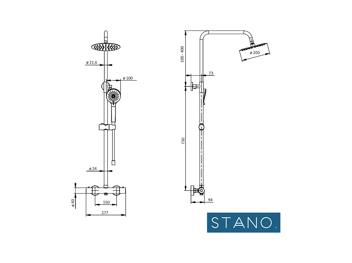 Columna de ducha termostática PONTI negro mate