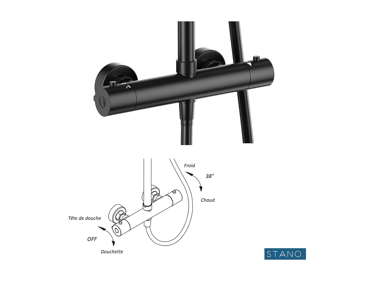 Colonne de douche thermostatique PONTI noir mat