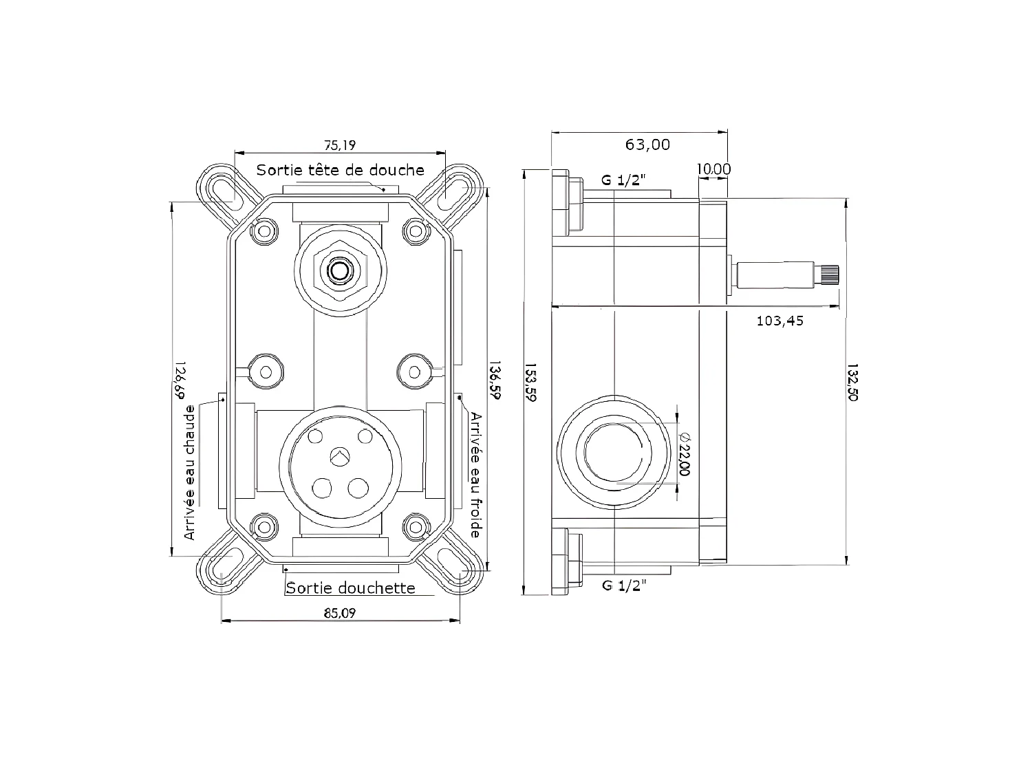 Conjunto de ducha empotrada techo monomando SLIGO  Ø 20cm Cromado