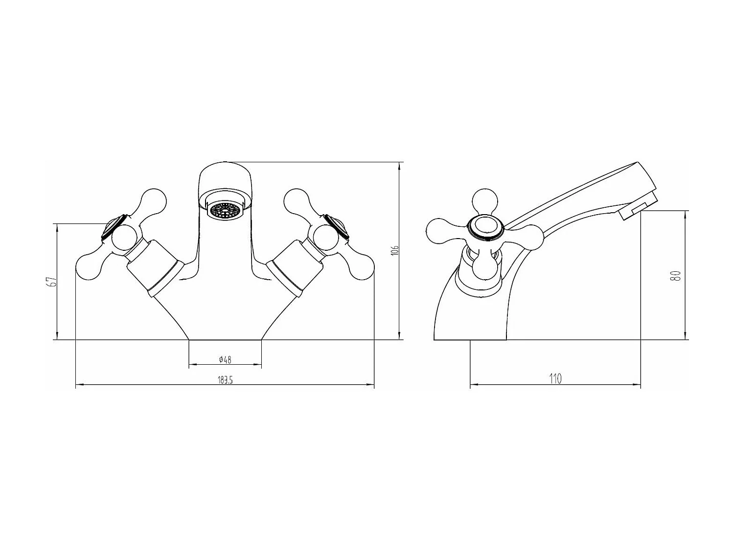 Robinet mélangeur lavabo rétro ETHEL avec manettes croisillons