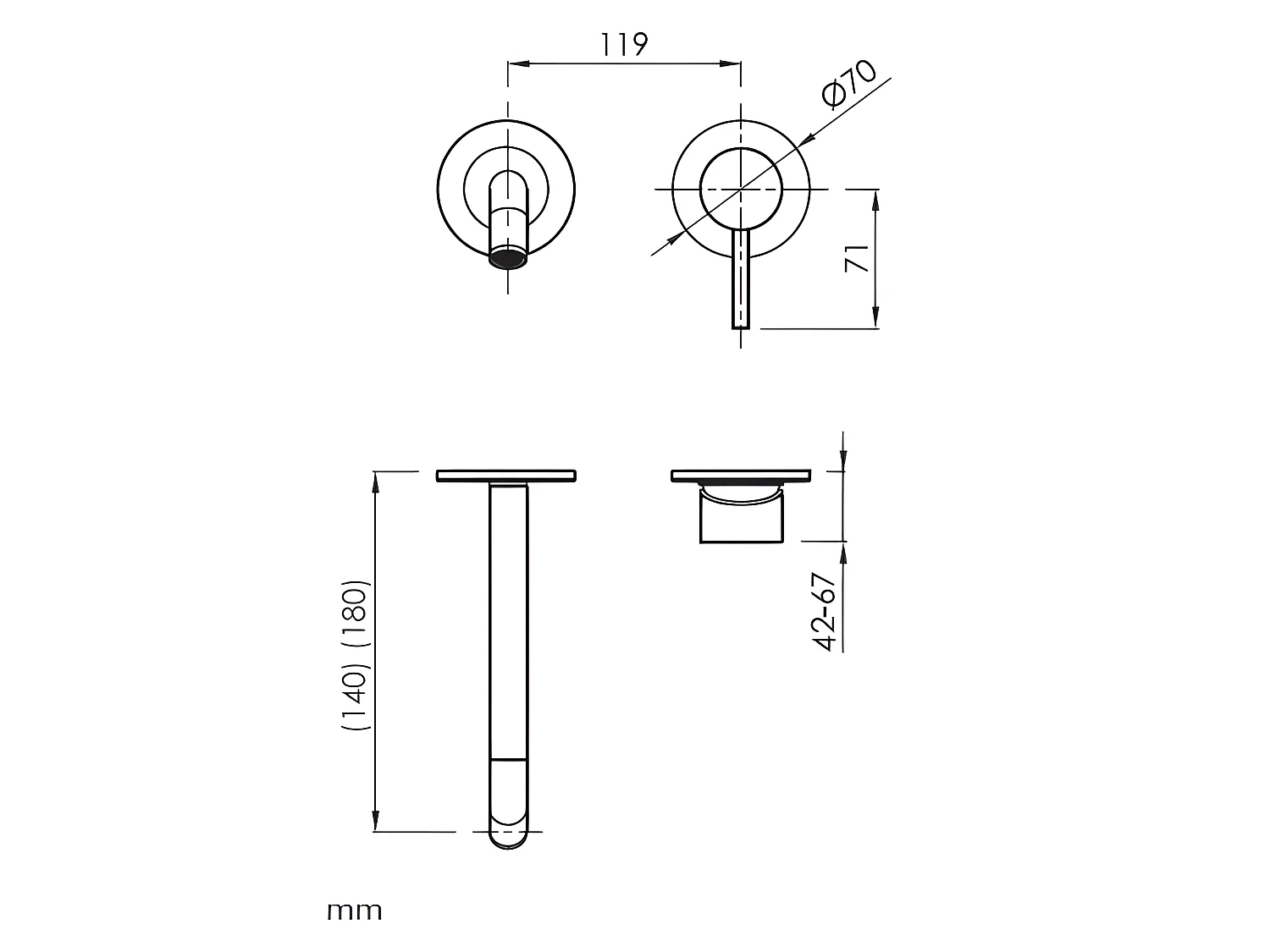 Robinet mitigeur mural LOOP 14 cm Chrome