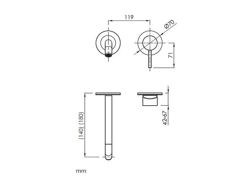 Grifo monomando mural LOOP en 6 colores  18 cm