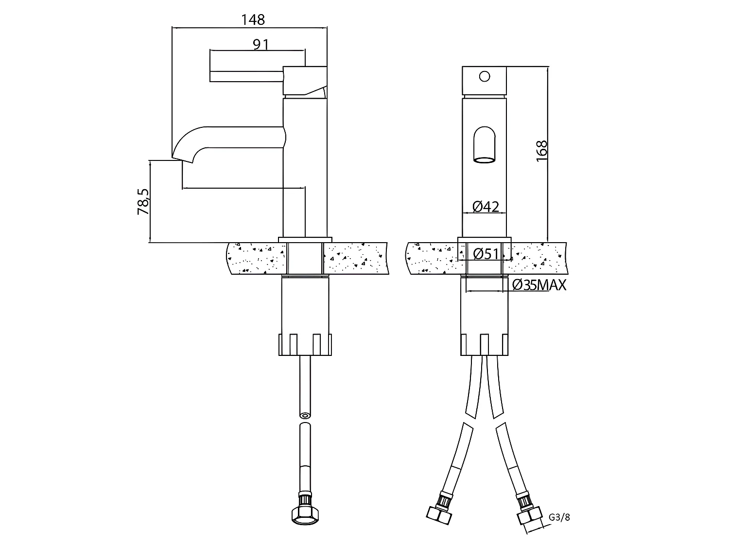 Grifo lavabo monomando PICO dorado con válvula de desagüe
