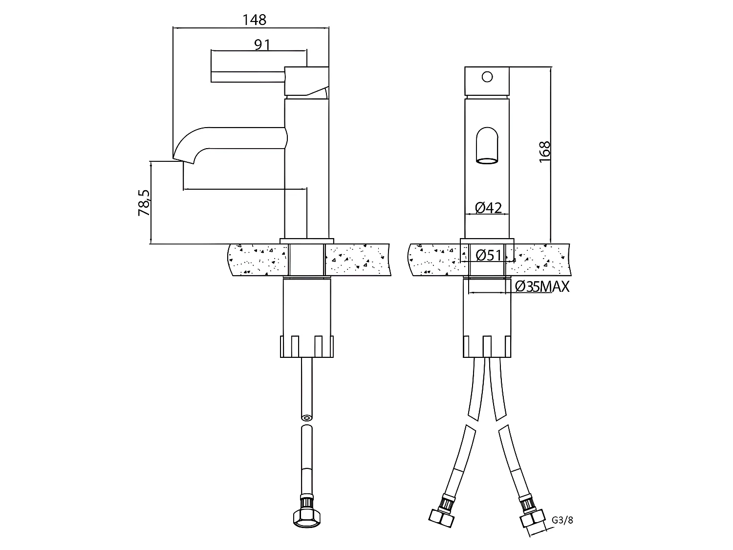 Grifo lavabo monomando PICO dorado con válvula de desagüe