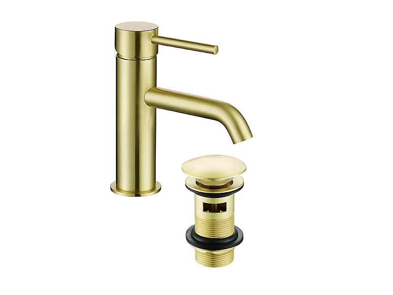 Grifo lavabo monomando PICO dorado con válvula de desagüe