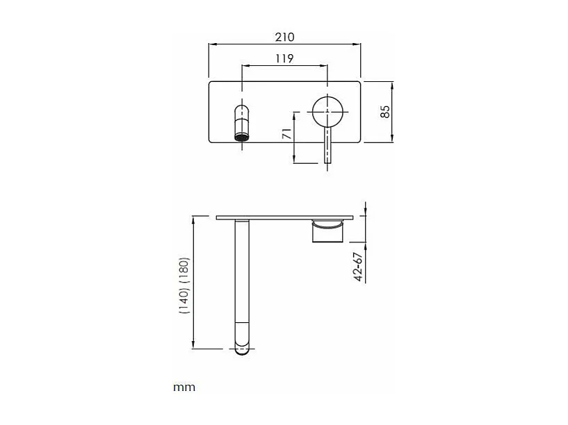 Grifo monomando mural con placa LOOP en 6 colores  18 cm
