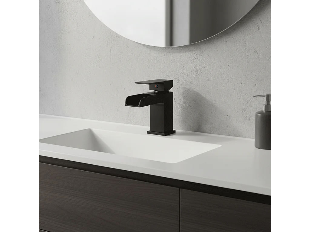 Einhebelmischer Wasserfall für Aufsatzwaschbecken TANO mattschwarz