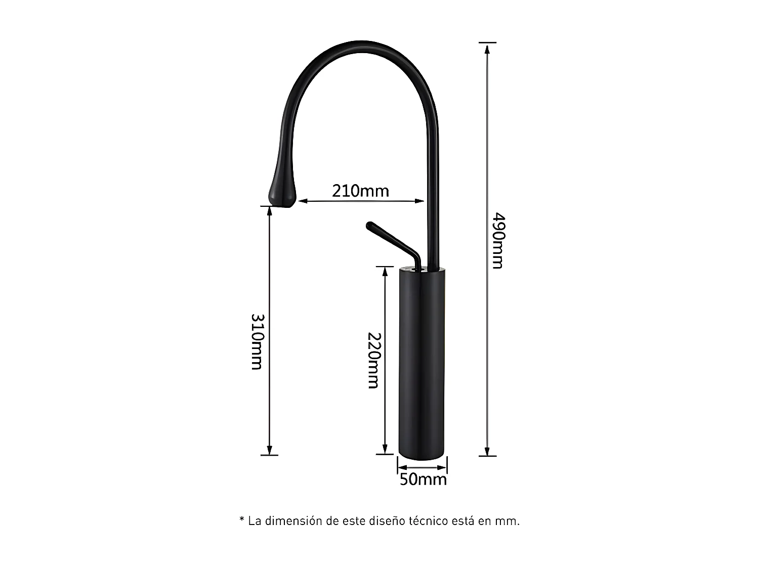 Mitigeur rehaussé pour vasque CALGARY noir mat