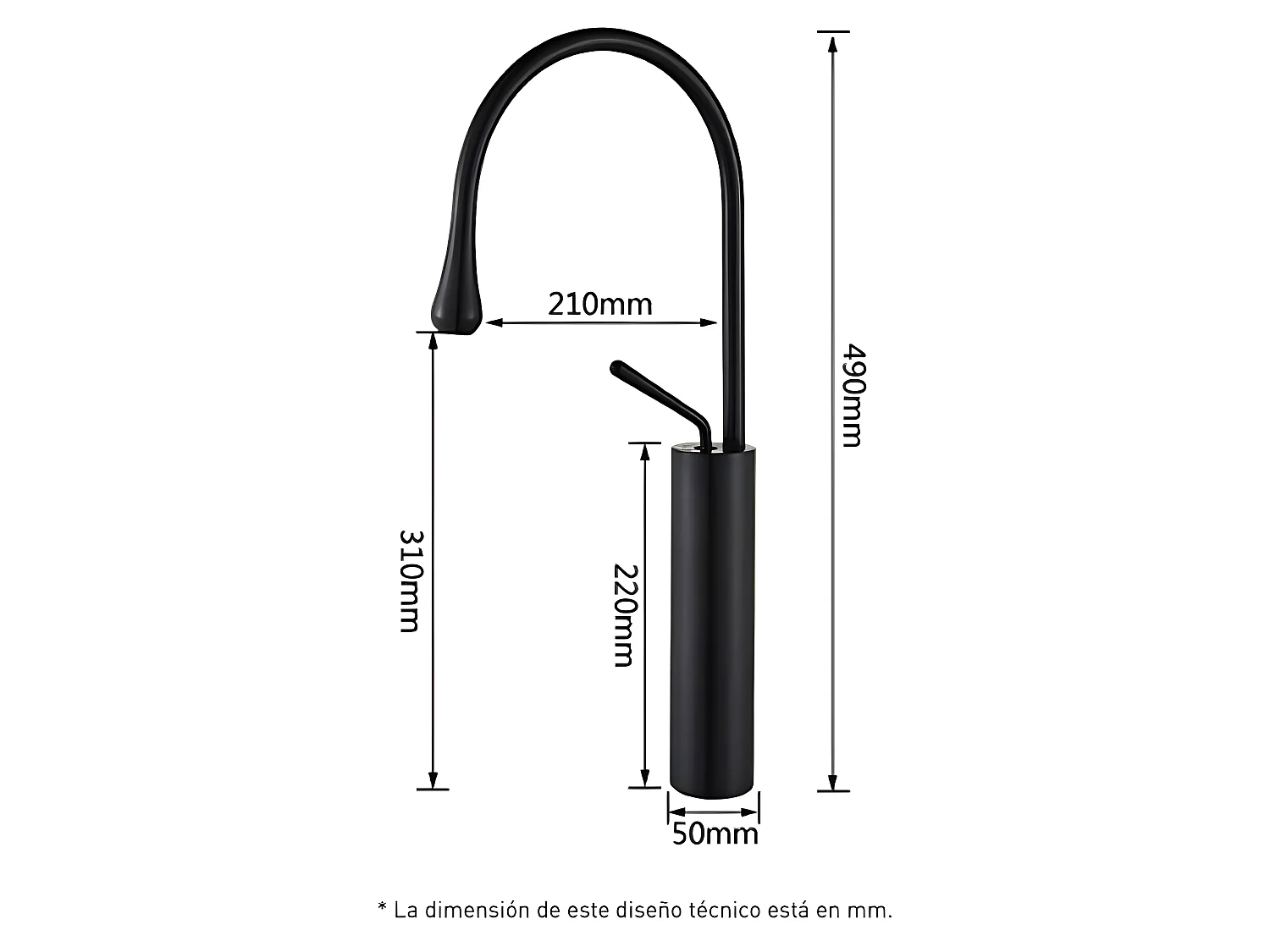 Mitigeur rehaussé pour vasque CALGARY noir mat