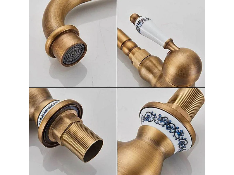 Grifo monomando alto lavabo retro FLORINA dorado envejecido