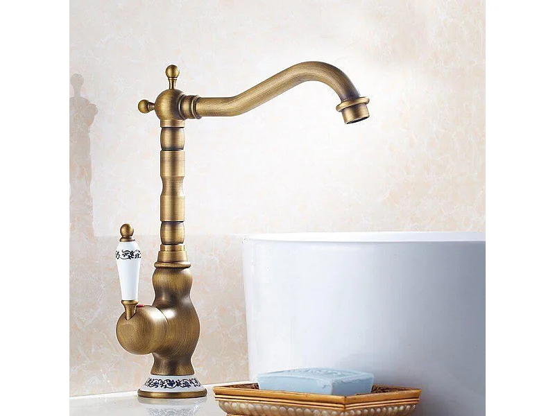 Grifo monomando alto lavabo retro FLORINA dorado envejecido