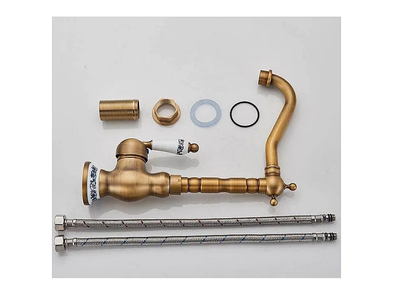 Grifo monomando alto lavabo retro FLORINA dorado envejecido