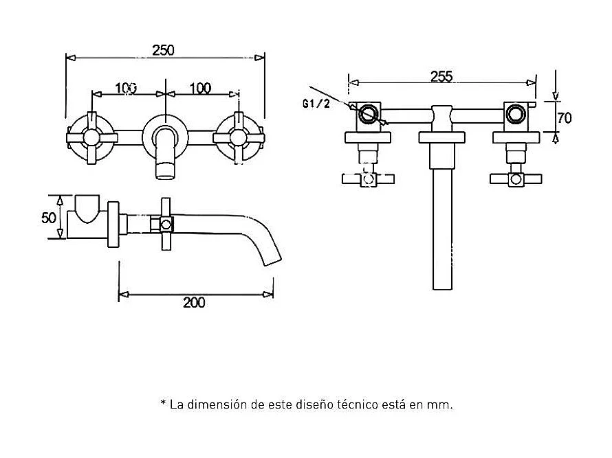 Grifo bimando lavabo empotrado CARBINI oro cepillado Dorado