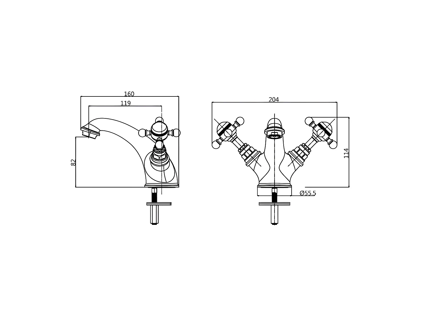 Grifo bimando retro CANTERBURY para lavabo con válvula incluida Cromado