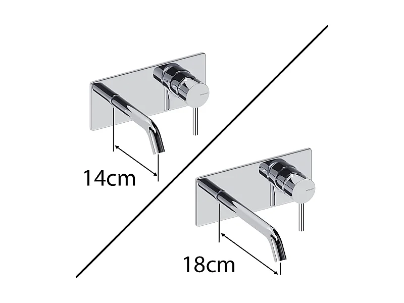 Grifo monomando mural con placa LOOP en 6 colores  14 cm