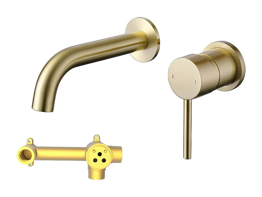 Robinet mitigeur mural encastré 2 trous PIZO or brossé