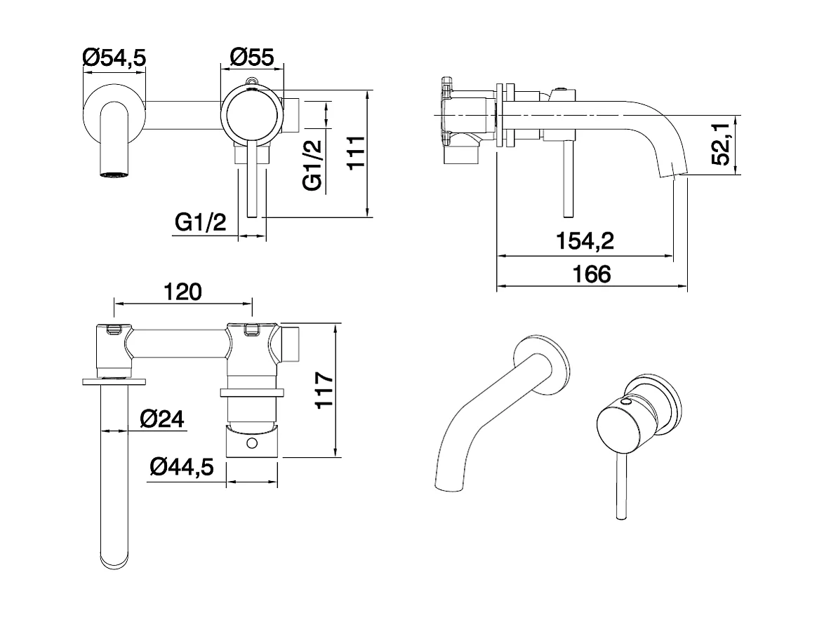 Robinet mitigeur mural encastré 2 trous PIZO or brossé