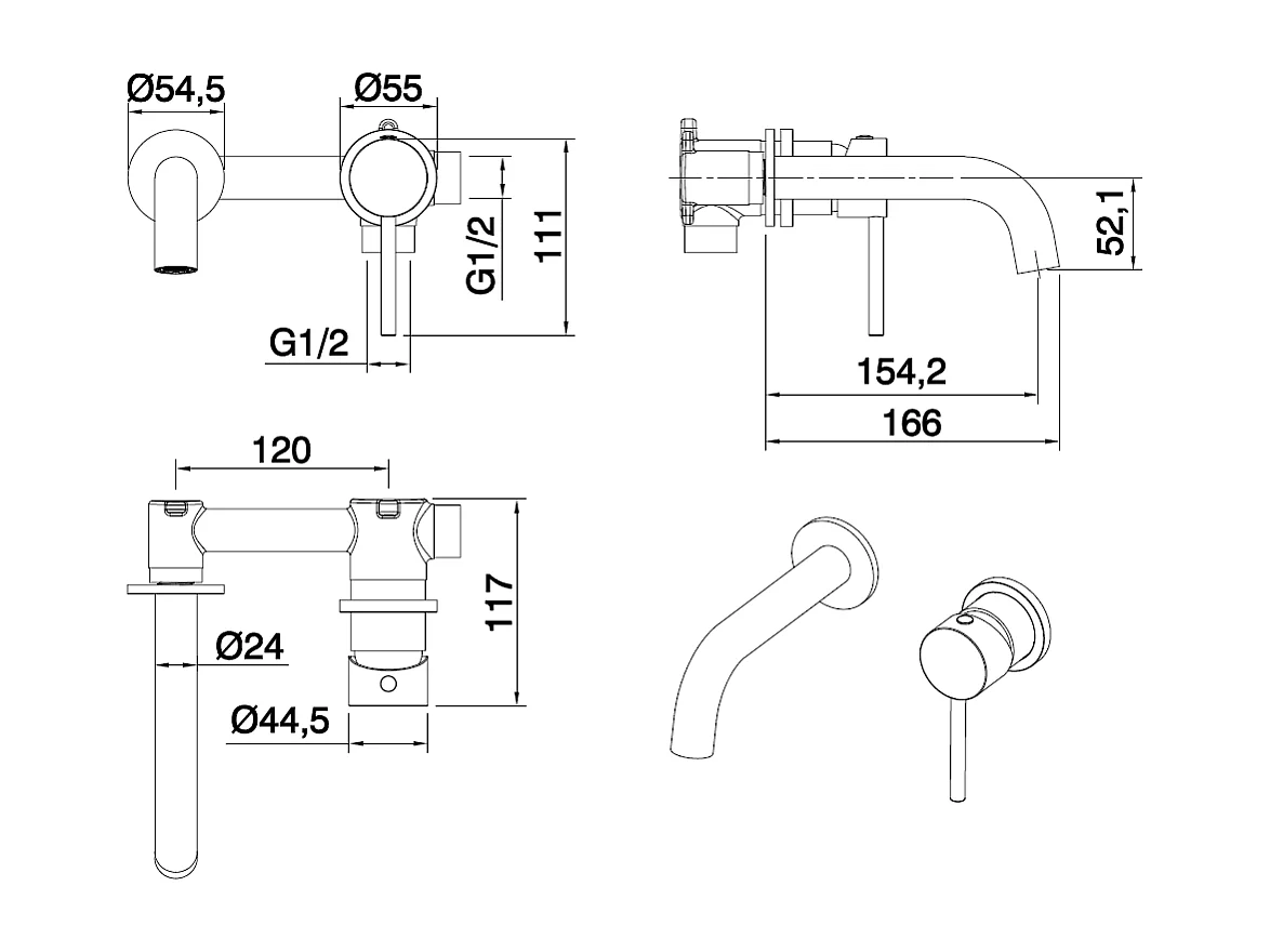 Robinet mitigeur mural encastré 2 trous PIZO or brossé