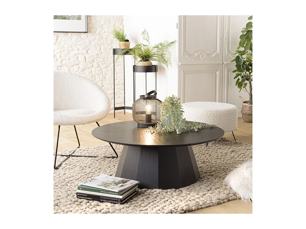 DALY - Table basse ronde 90x90cm en bois noire