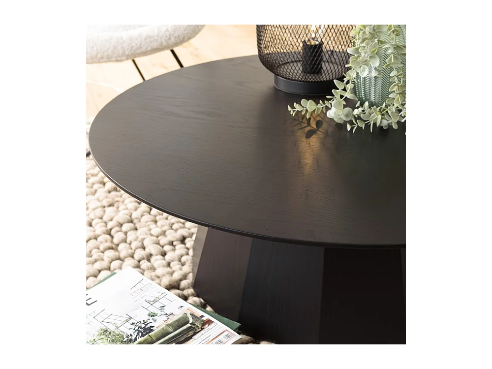DALY - Table basse ronde 90x90cm en bois noire
