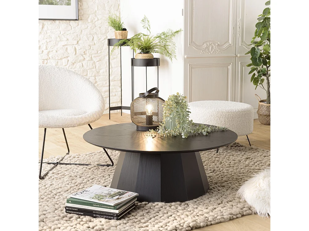 DALY - Table basse ronde 90x90cm en bois noire