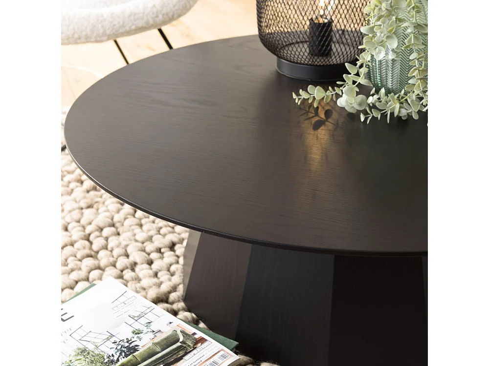 DALY - Table basse ronde 90x90cm en bois noire
