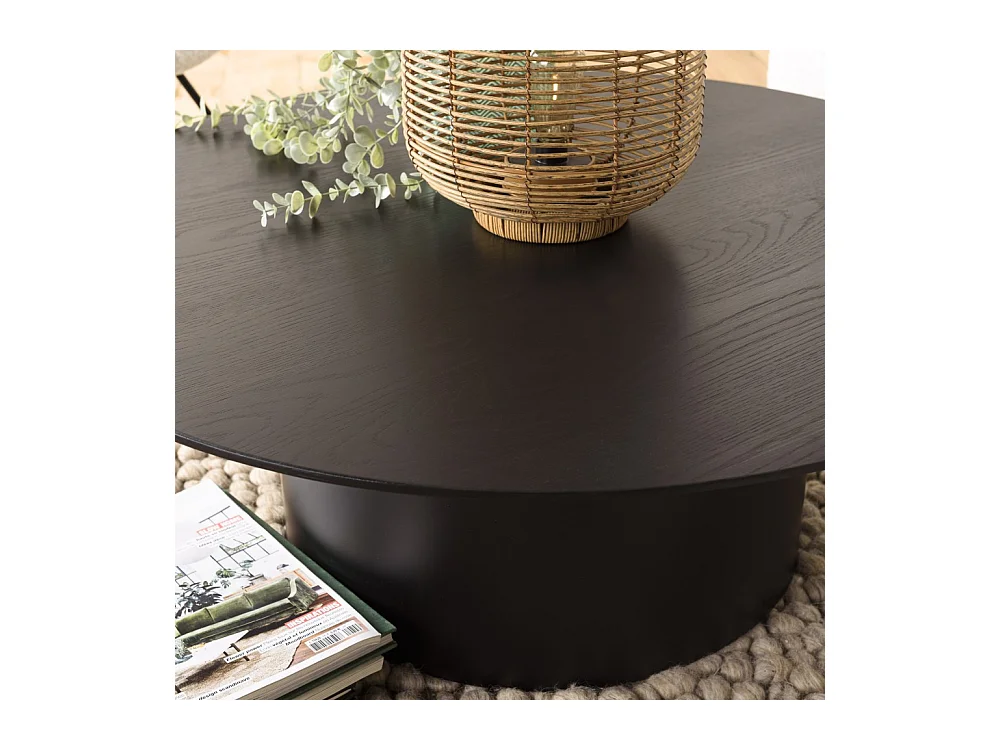DALY - Table basse ronde 90x90cm piètement métal et bois noire