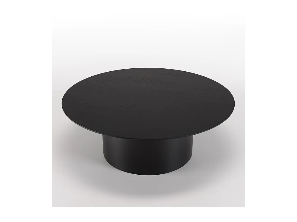 DALY - Table basse ronde 90x90cm piètement métal et bois noire