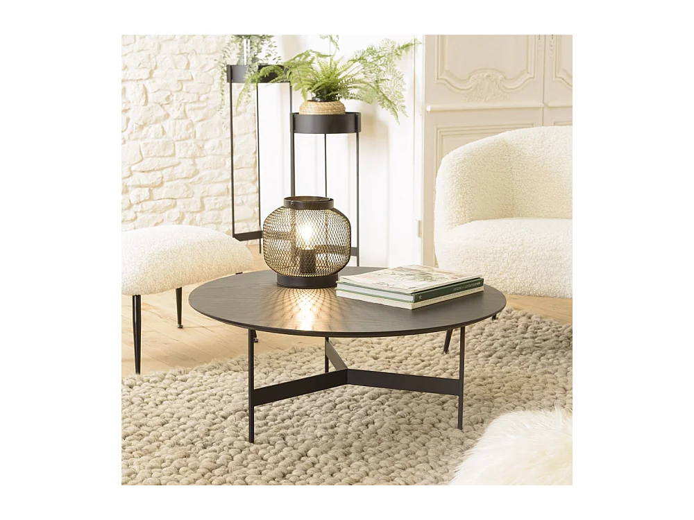 DALY - Table basse ronde noire 78x78cm piètement métal
