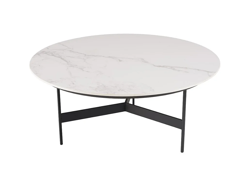 DALY - Table basse ronde 78x78cm plateau effet marbre piètement métal