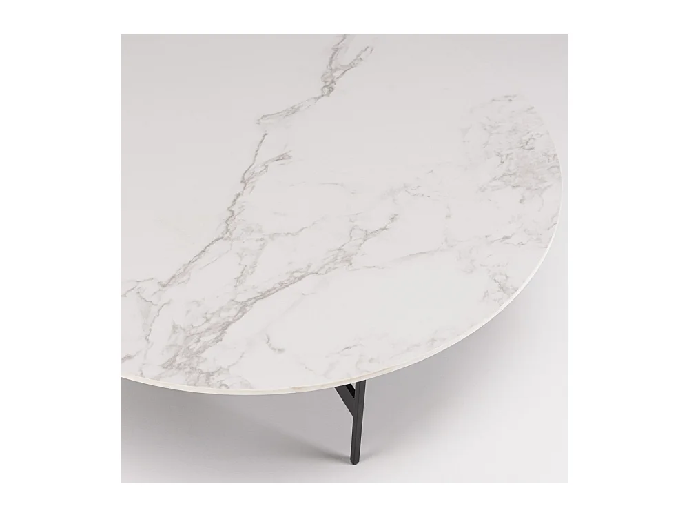 DALY - Table basse ronde 78x78cm plateau effet marbre piètement métal