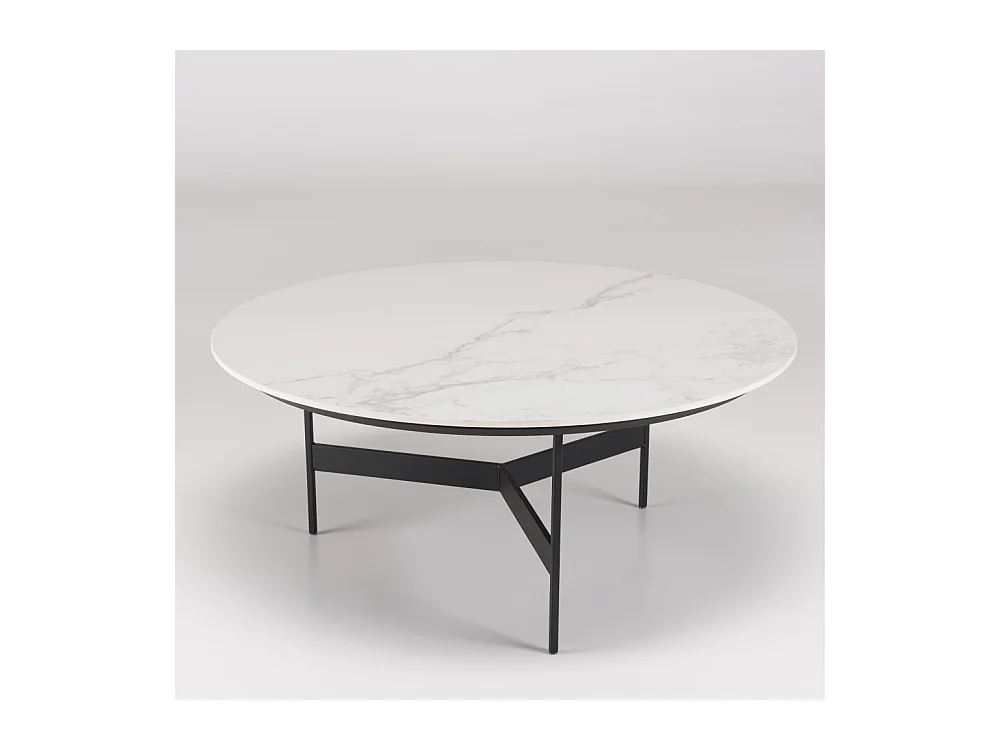 DALY - Table basse ronde 78x78cm plateau effet marbre piètement métal