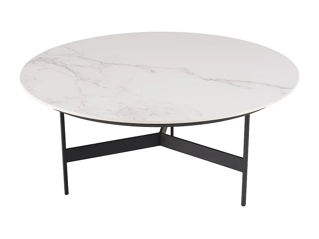 DALY - Table basse ronde 78x78cm plateau effet marbre piètement métal