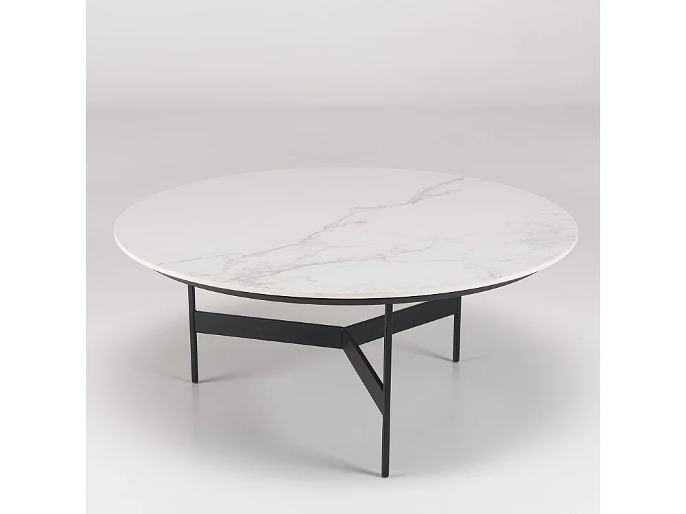 DALY - Table basse ronde 78x78cm plateau effet marbre piètement métal