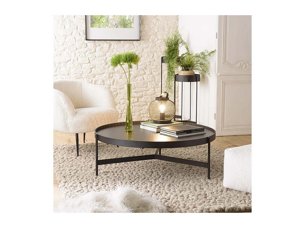DALY - Table basse ronde noire 102x102cm piètement métal