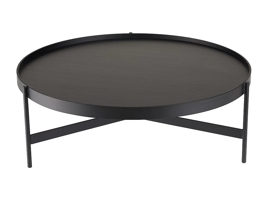 DALY - Table basse en bois ronde noire 102x102cm piètement métal