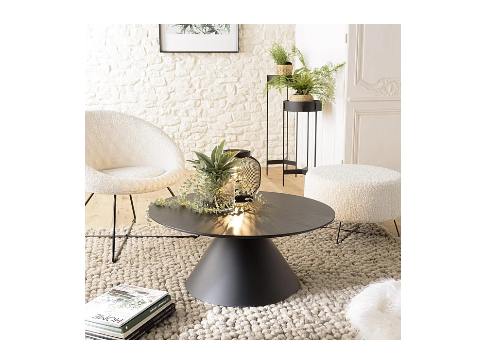 DALY - Table basse ronde noire 78x78cm pied conique métal