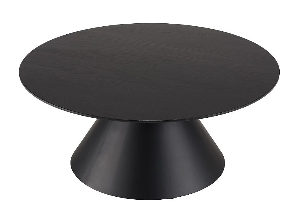 DALY - Table basse en bois ronde noire 78x78cm pied conique métal