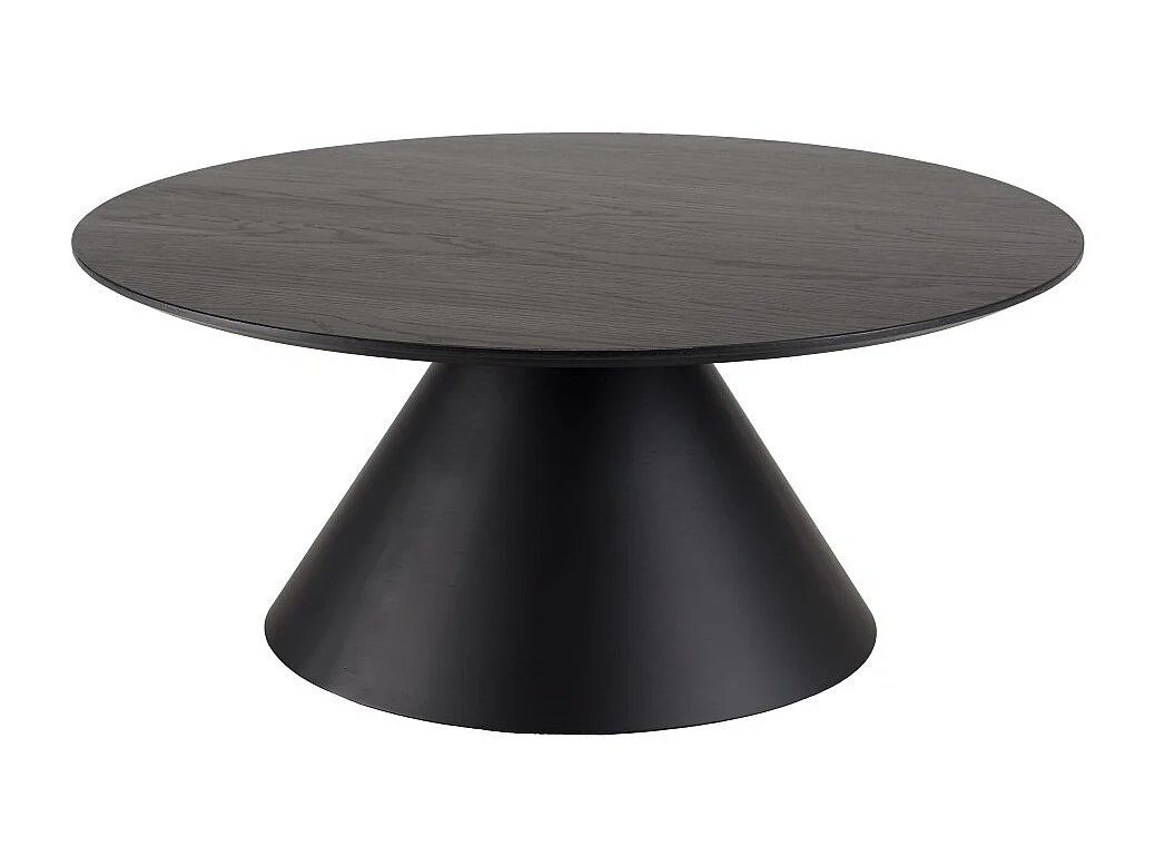 DALY - Table basse en bois ronde noire 78x78cm pied conique métal