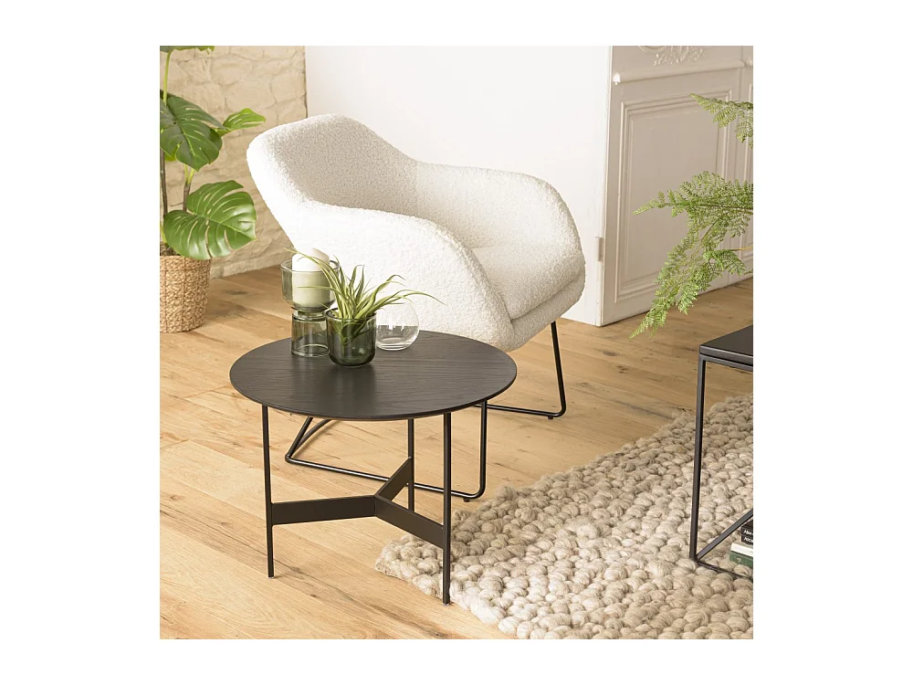 DALY - Table basse en bois ronde noire 50x50cm piètement métal