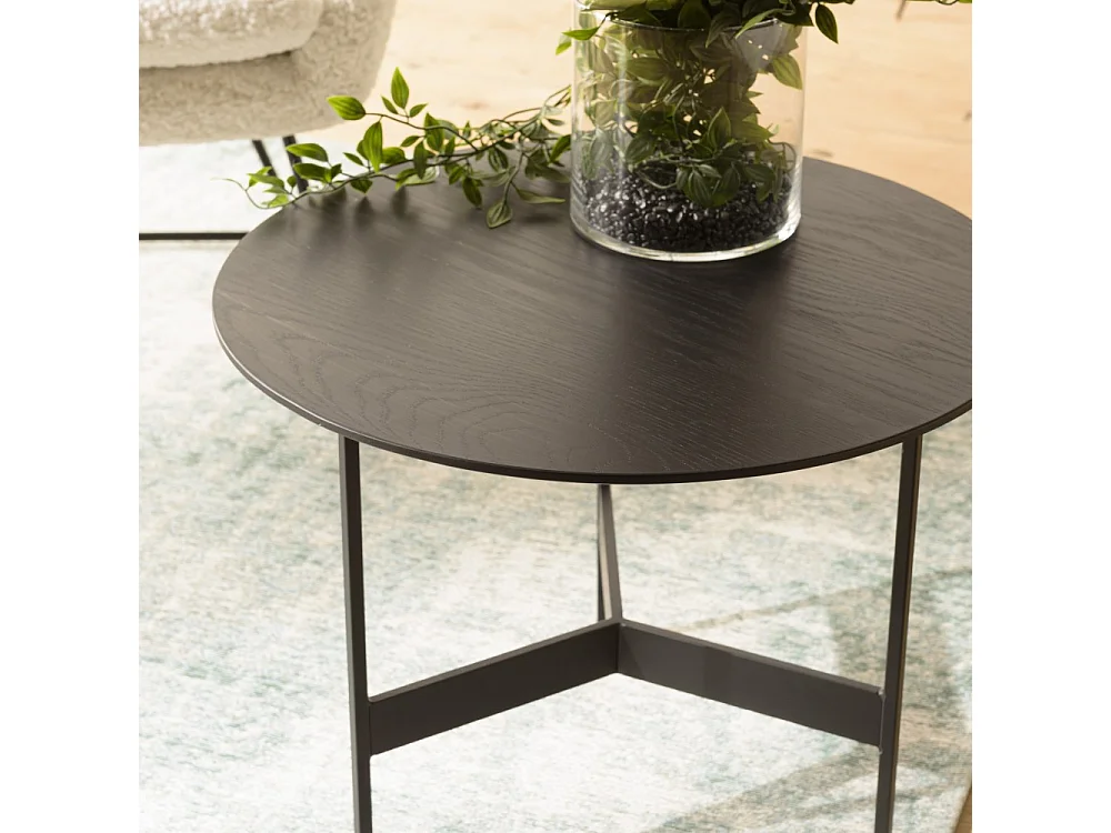 DALY - Table basse en bois ronde noire 50x50cm piètement métal